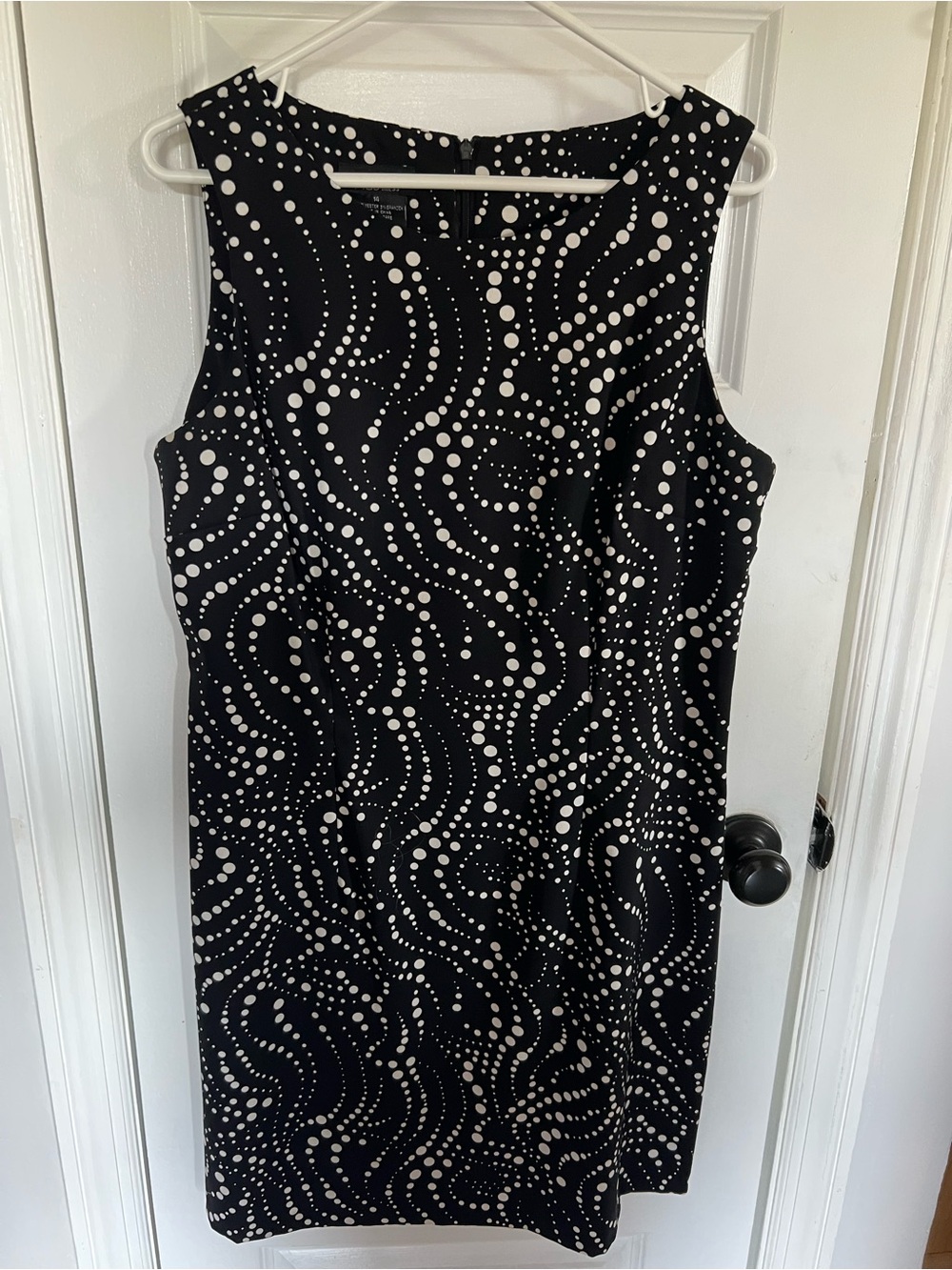 AGB Black Sleeveless Sheath Dress with White Dot Wave Print
